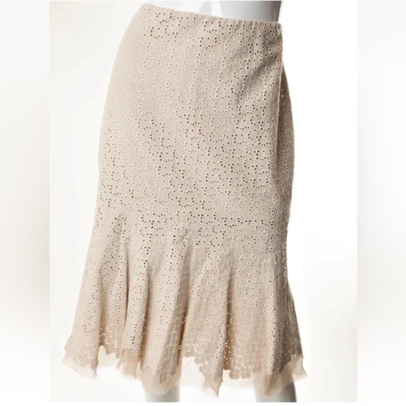 Elie Tahari Ecru Linen Blend Eyelet Lace Flounce Skirt Womens Size‎ 4 (309) - Picture 1 of 4